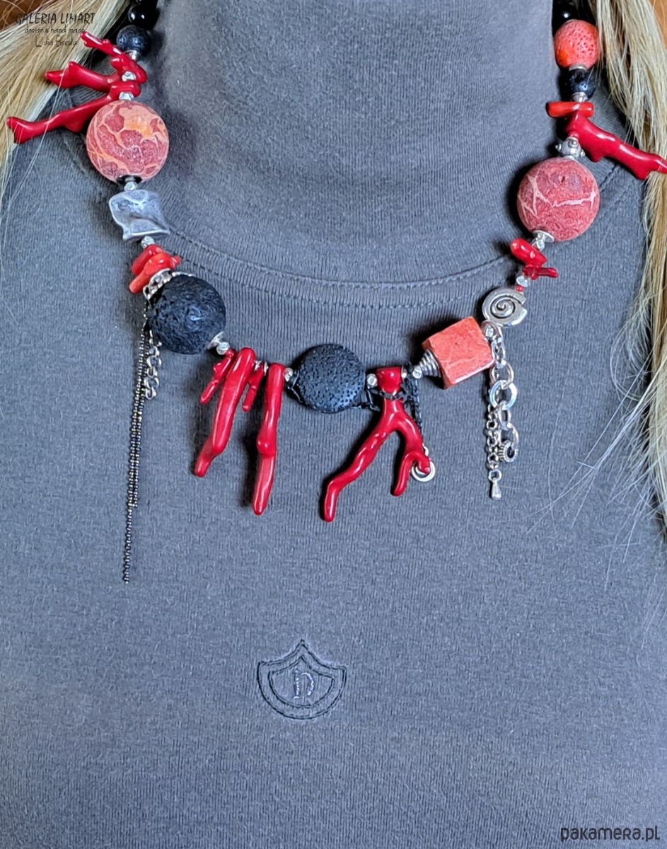 korale Niezwykły naszyjnik etno/boho z ciekawym koralem i lawą  prezent  lux UNIKAT 5