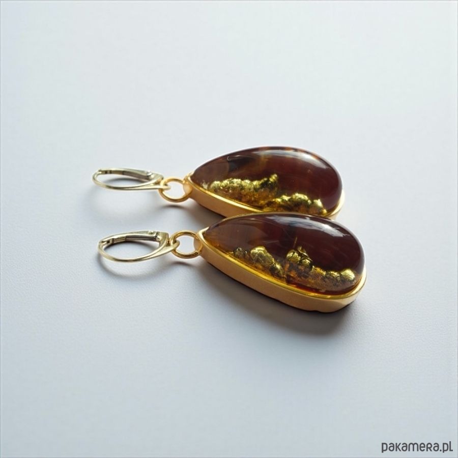 kolczyki pozłacane Pozłacane kolczyki z bursztynem bałtyckim 3
