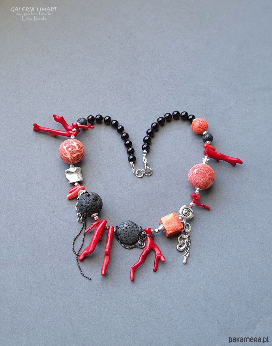 korale Niezwykły naszyjnik etno/boho z ciekawym koralem i lawą  prezent  lux UNIKAT 8