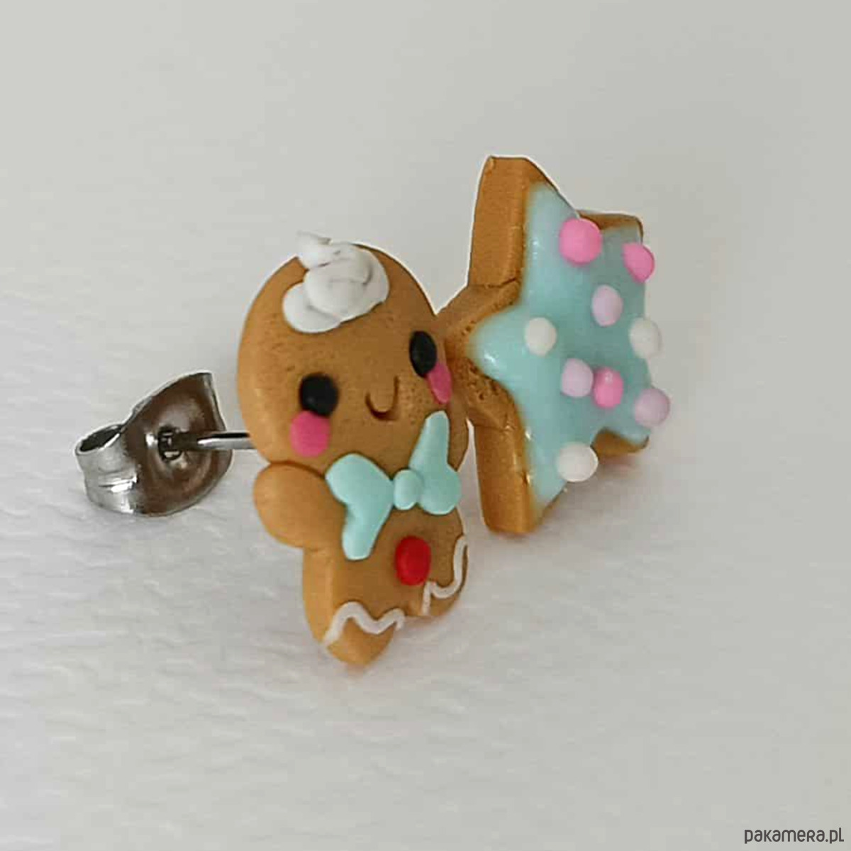 kolczyki z masy plastycznej Pastelowe kolczyki pierniczek i gwiazdka 2