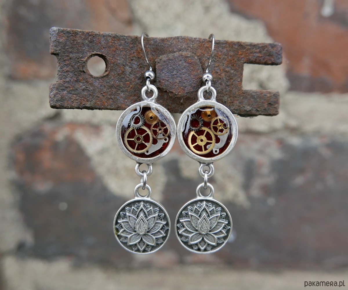 kolczyki z żywicy Kolczyki steampunk z lotosem #2 1