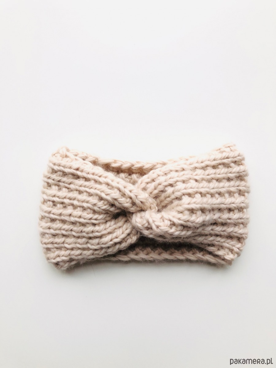 opaski do włosów Opaska wełniana handmade jasnobeżowa marshmallow  100% wełna 5