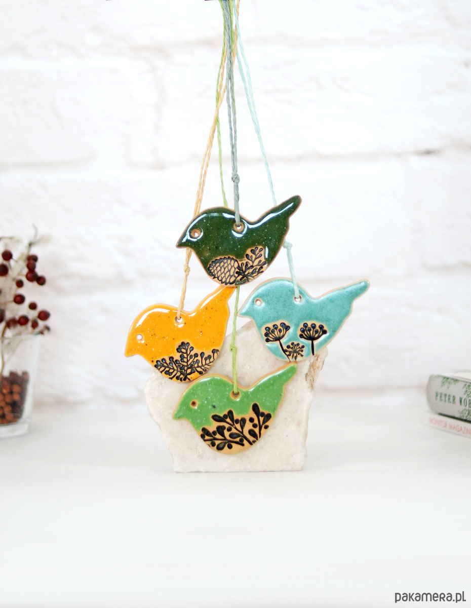 ozdoby choinkowe Ceramiczne ozdoby choinkowe - kolorowe ptaszki 8
