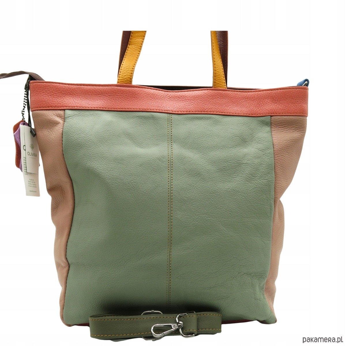 torby na ramię Torebka damska, duża, pojemna, kieszenie, mieści A4, skórzana, OLIVKA 3