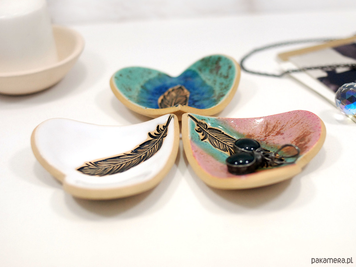 pojemniki na biżuterię Ceramiczne miseczka na twoje drobiazgi z piórkiem 9