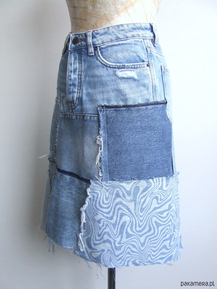 spódnice mini Patchworkowa spódnica jeans r.38 1