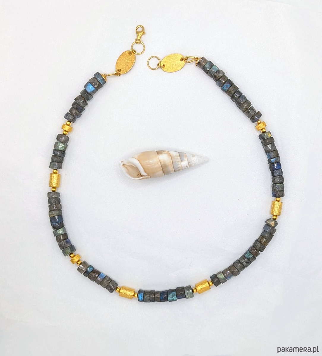 złote naszyjniki Pozłacany naszyjnik z labradorytem - premium 3