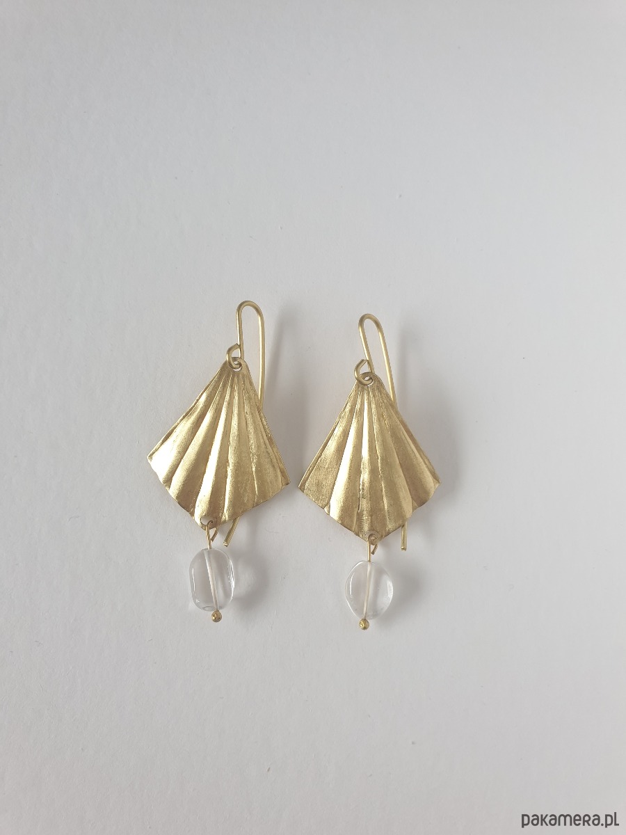 kolczyki z kamieniami Kolczyki ORIGAMI wachlarze z kryształem górskim, mosiądz 5
