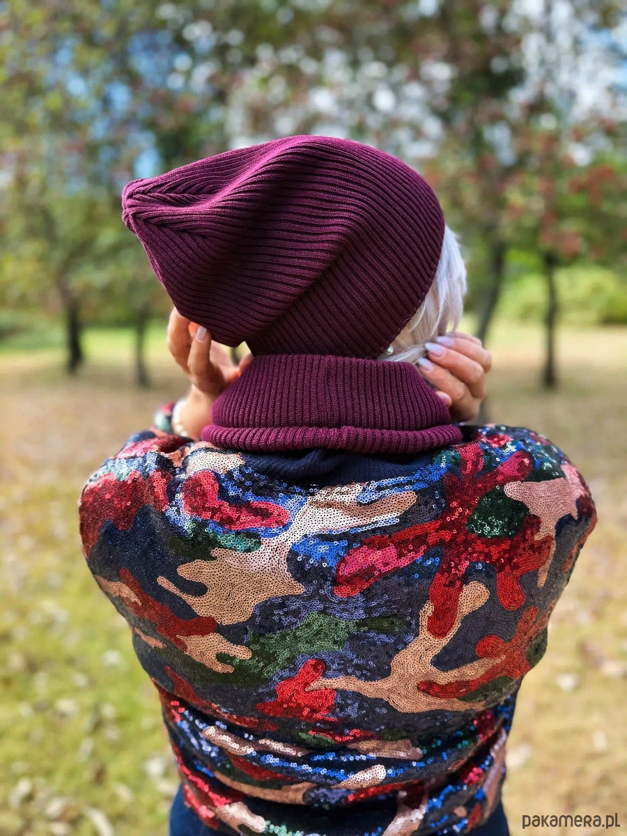 czapki damskie Luźna czapka z bawełny logo kolorowe Bordo 1