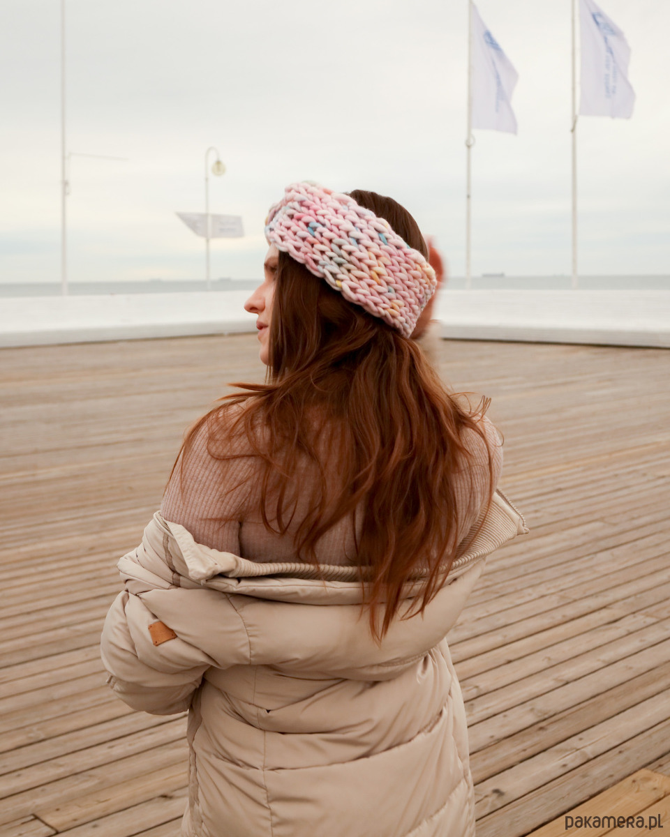 opaski do włosów Kolorowa opaska zimowa z grubej wełny pastelowe kolory 4
