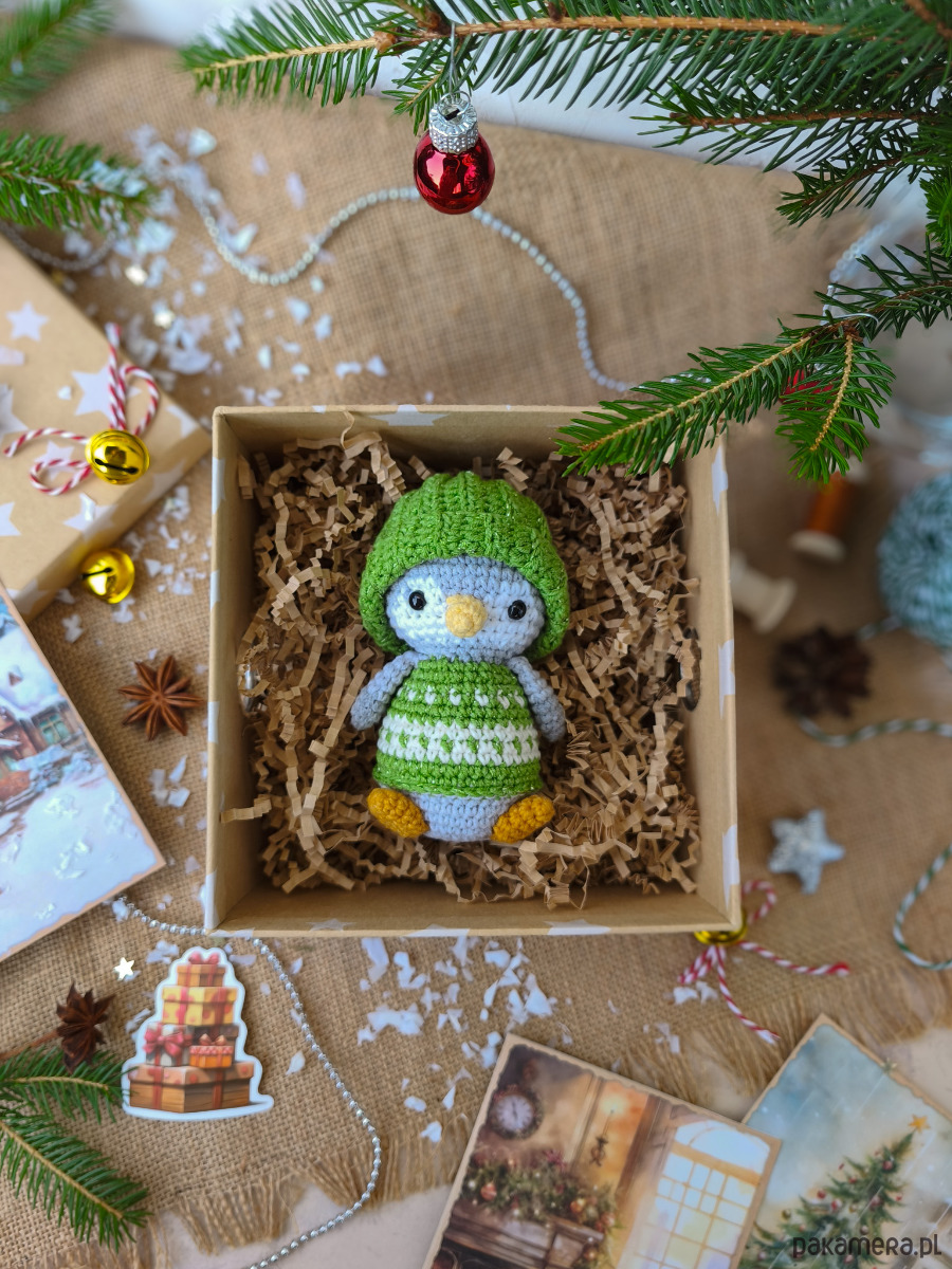 misie i maskotki Mały pingwinek w pudełku, Zabawka na prezent, Prezent dla dziecka 3