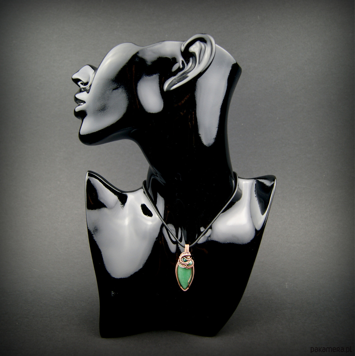 wisiory Wisiorek z zielonym agatem  wire wrapping 6