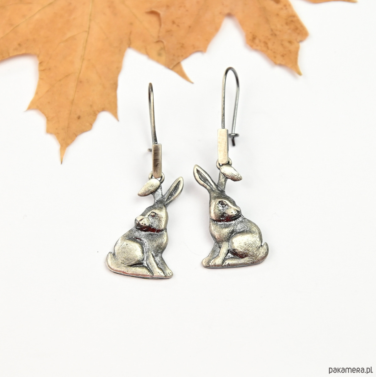 kolczyki srebrne Kolczyki srebrne z zajączkami szare - biżuteria handmade 3