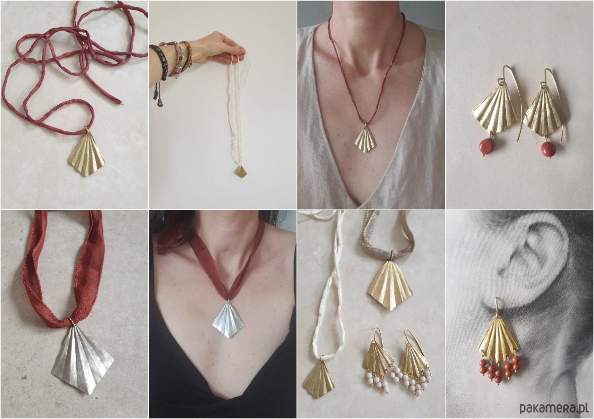 kolczyki z kamieniami Kolczyki ORIGAMI wachlarze z kryształem górskim, mosiądz 6