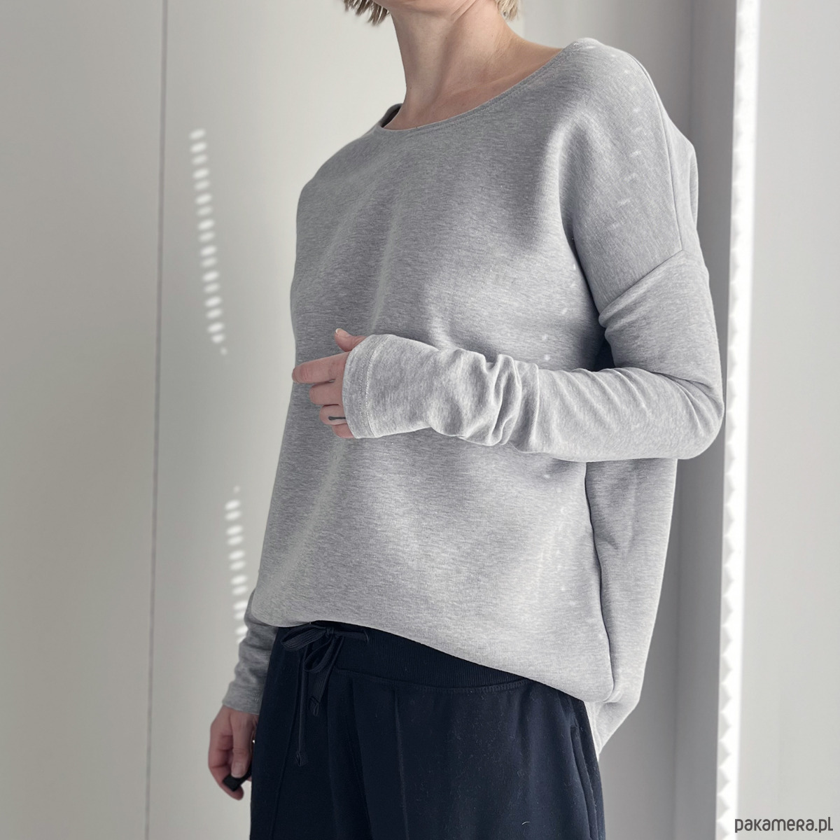 bluza bez kaptura damska Gruby Wąski rękaw Szary 3
