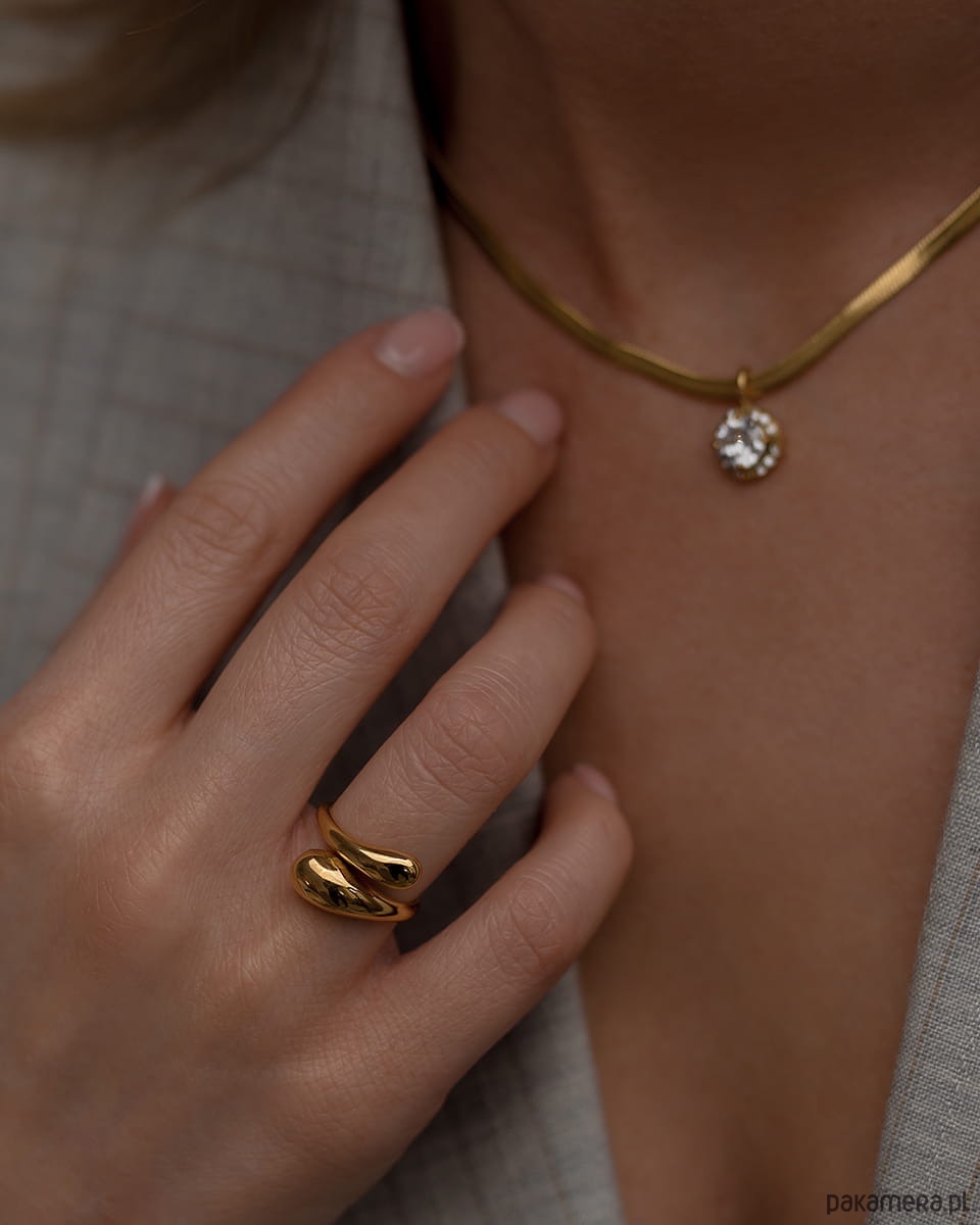 pierścionki złote Regulowany złoty modny pierścionek ze stali chirurgicznej pozłacanej 18k 2