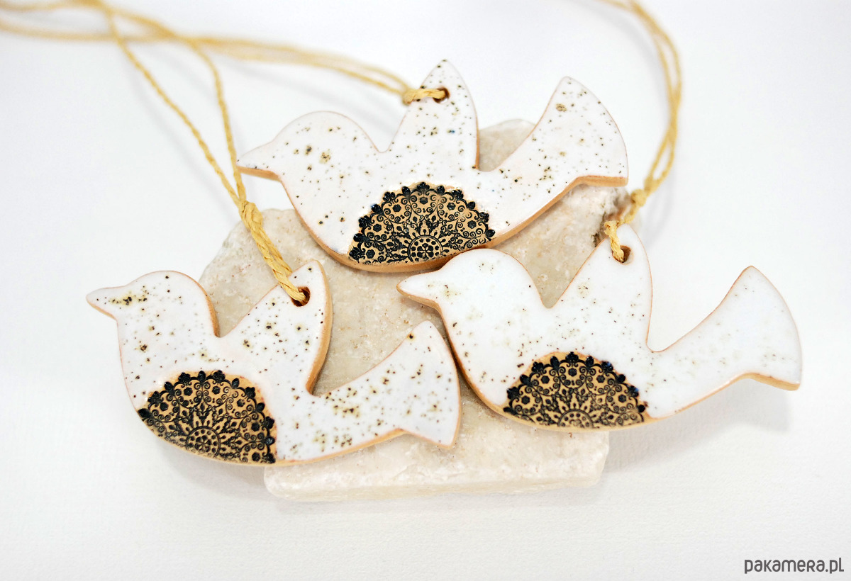 ozdoby choinkowe Białe ptaszki - ceramiczne ozdoby choinkowe 3