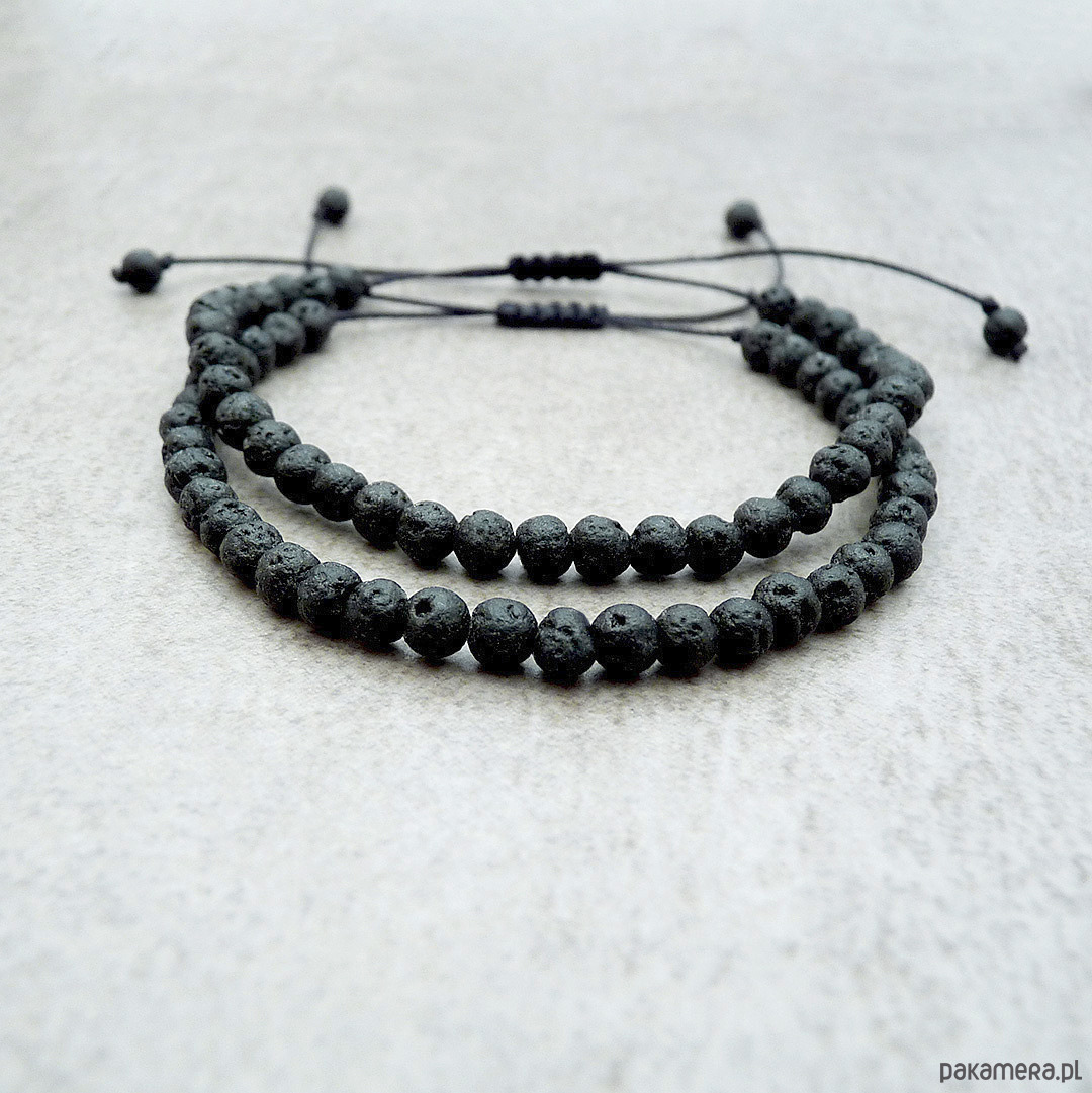 bransoletki na sznurku Komplet bransoletek lawa wulkaniczna 4 mm 2
