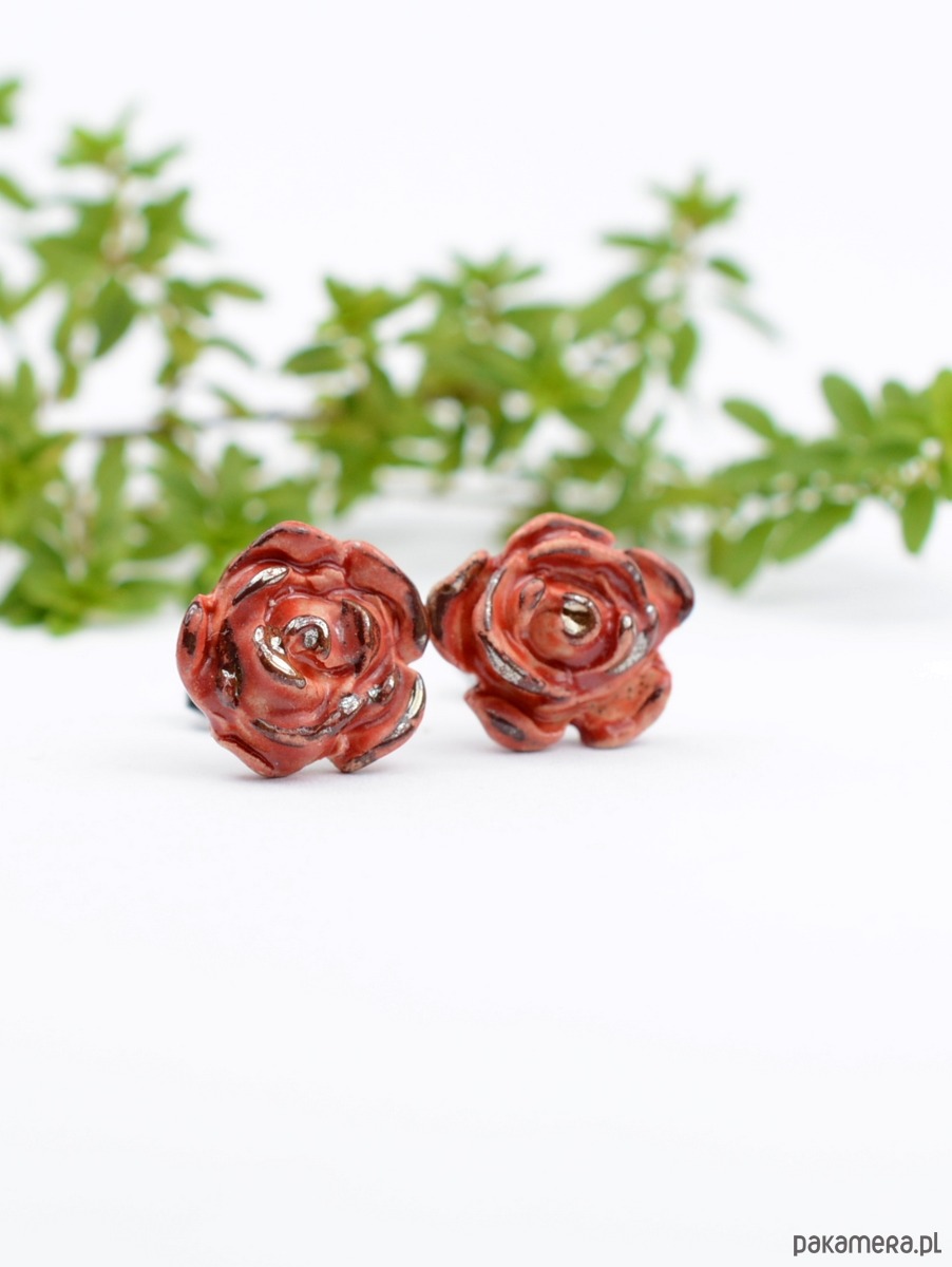 kolczyki ceramiczne Ceramiczne róże- kolczyki sztyfty 3d 1