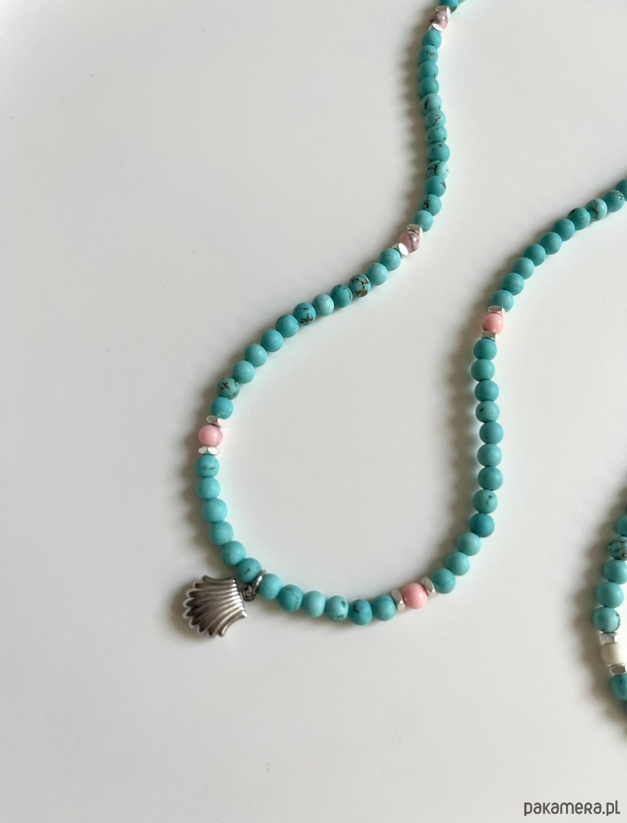 naszyjniki - inne Naszyjnik Brea z howlitem, hematytem i zawieszką muszelką 3