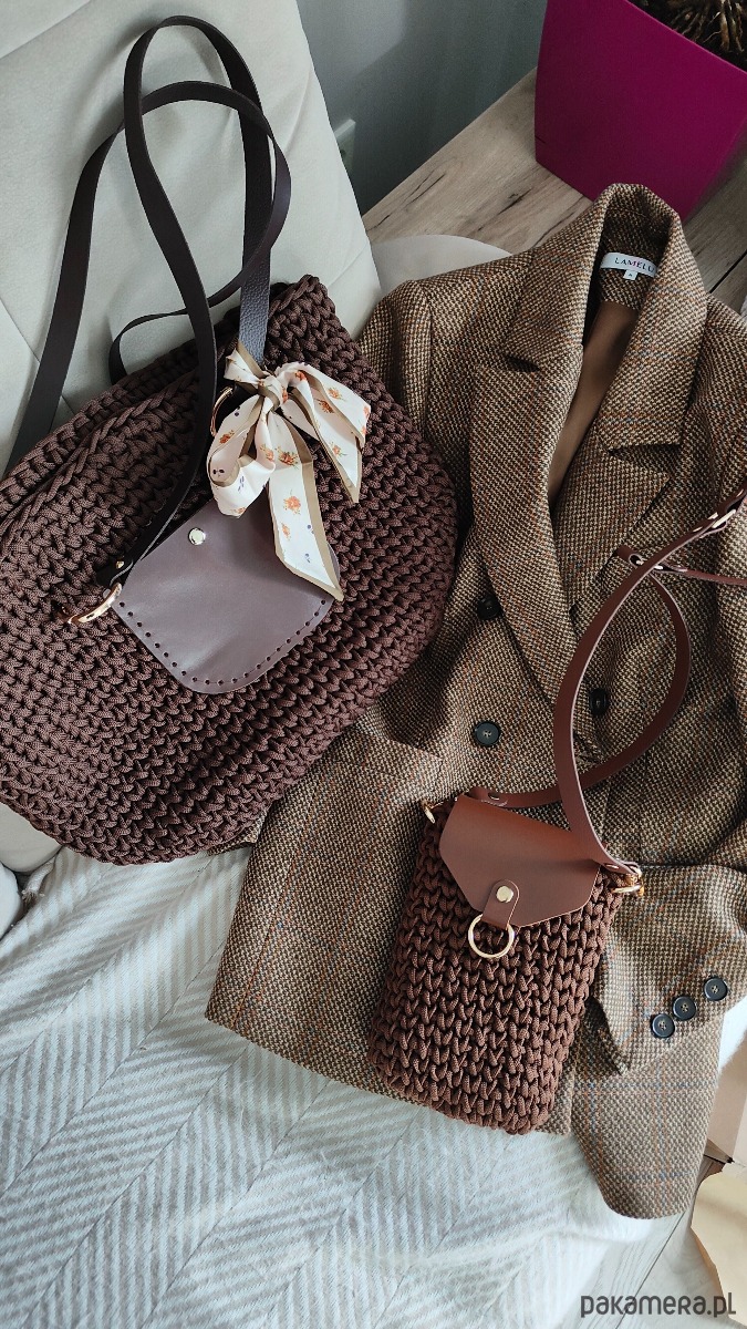 torebki mini Mini Bag Craftbags - czekoladowa z koniakową klapką 3