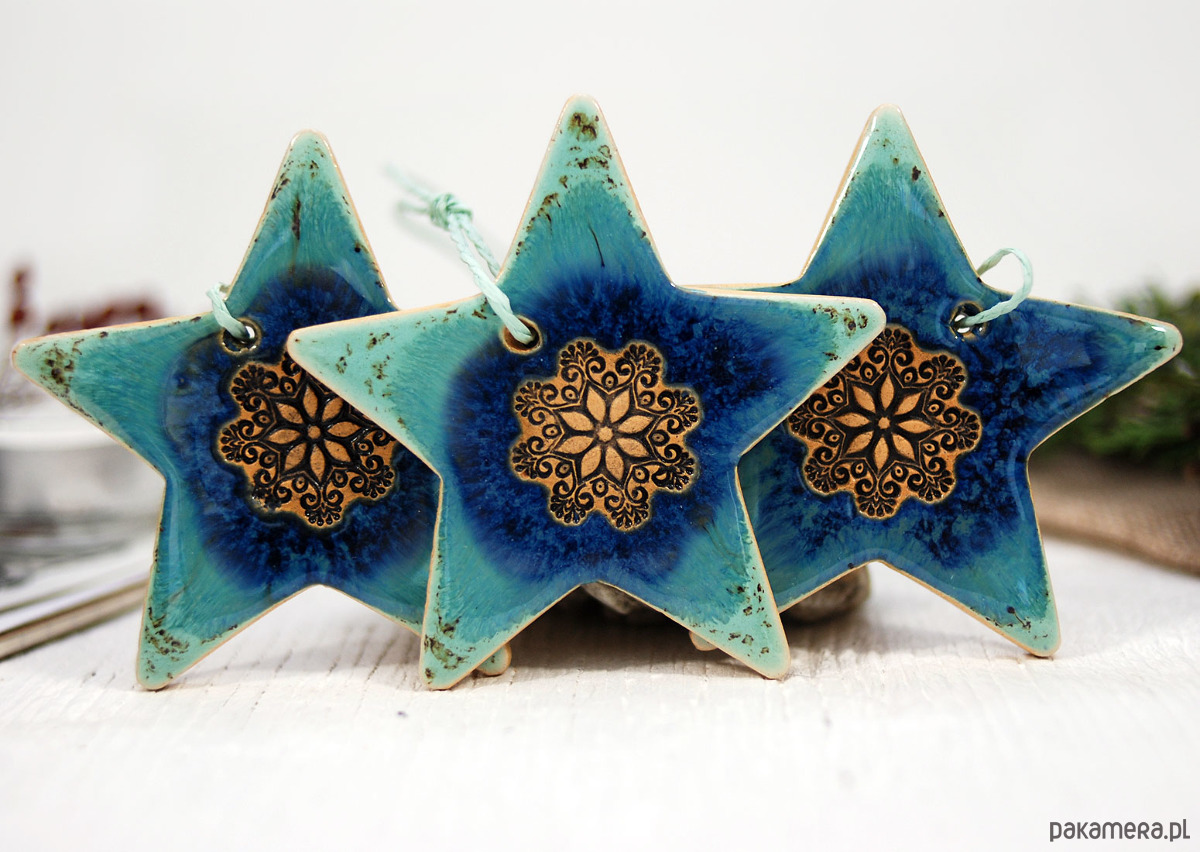 ozdoby choinkowe Turkusowe ozdoby choinkowe - gwiazdki laguna 1