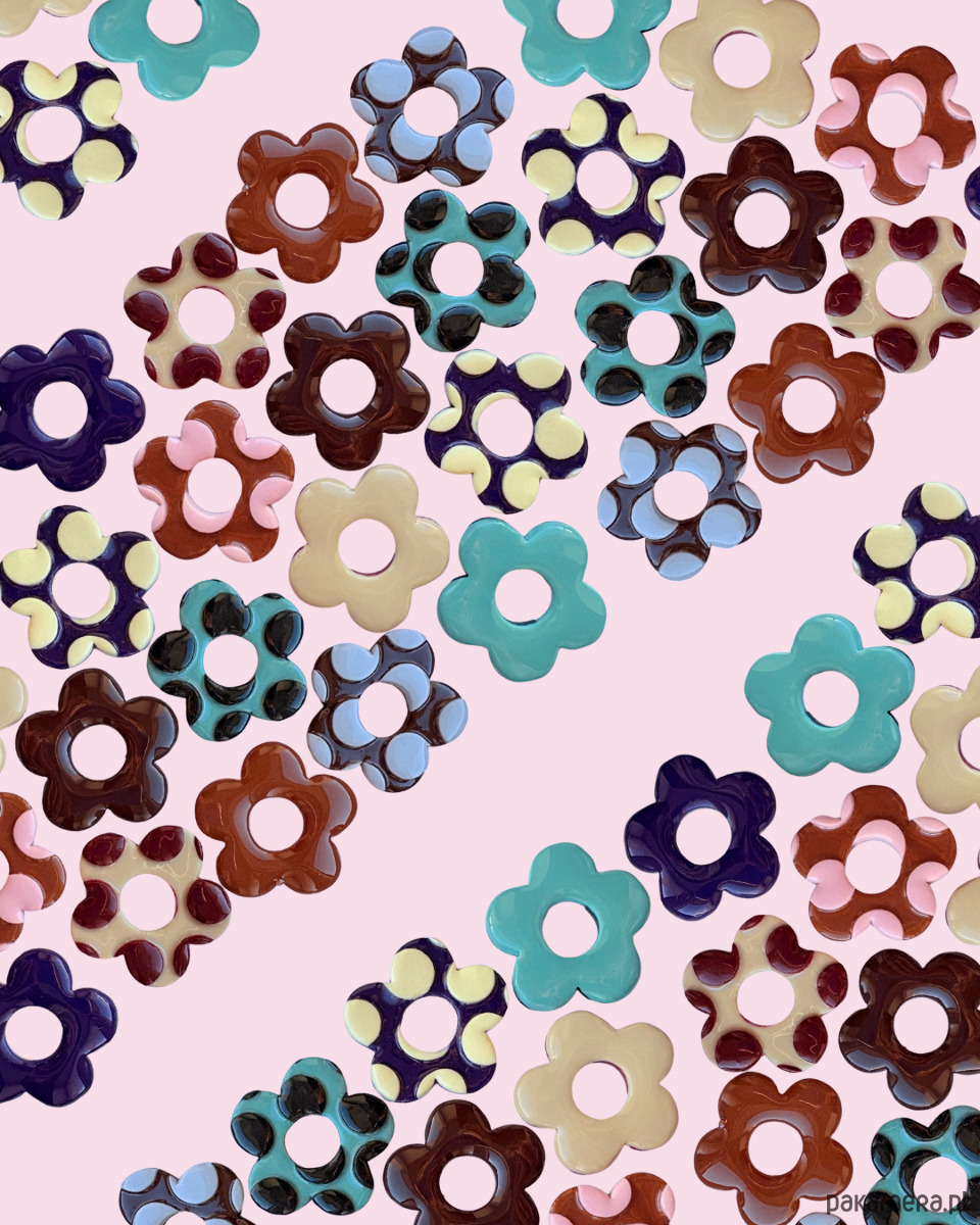 kolczyki z masy plastycznej Kolczyki dwustronne w GROSZKI - błękit + czekolada 4