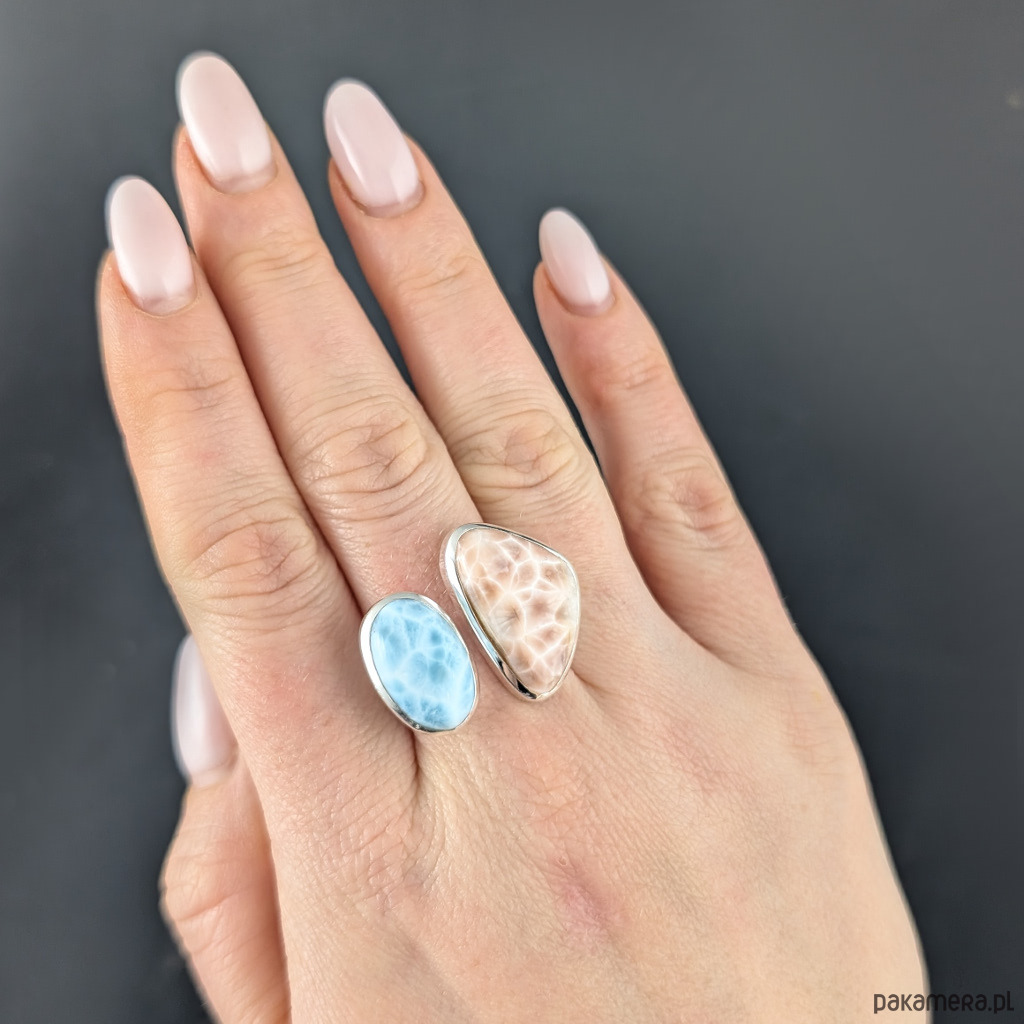 pierścionki srebrne Pierścionek pastelove- larimar i thomsonit 3