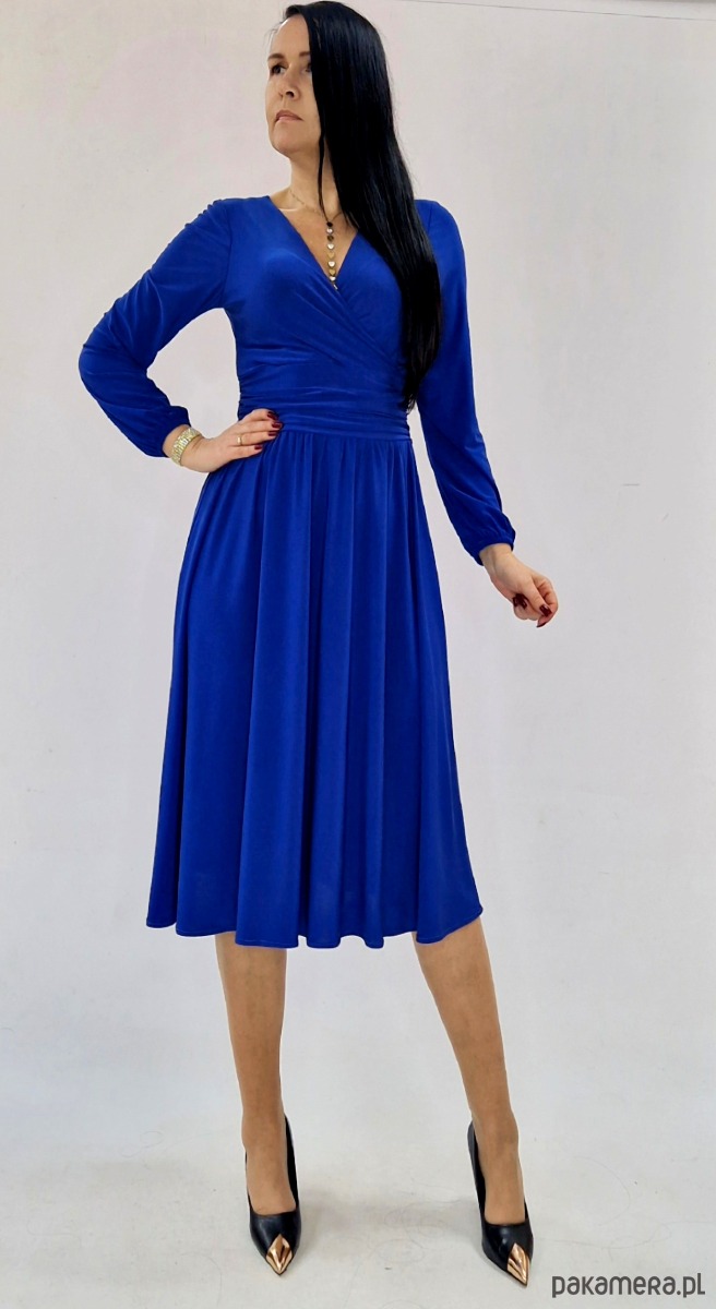 sukienki midi damskie Chabrowa elegancka sukienka  midi draperia r 36-56 2