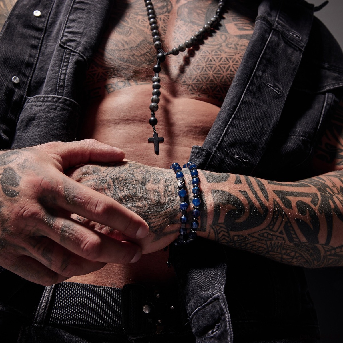 biżuteria męska Jadeit z Hematytem (kostka) na sznurku - męska bransoletka z kamieniem szczęś 3