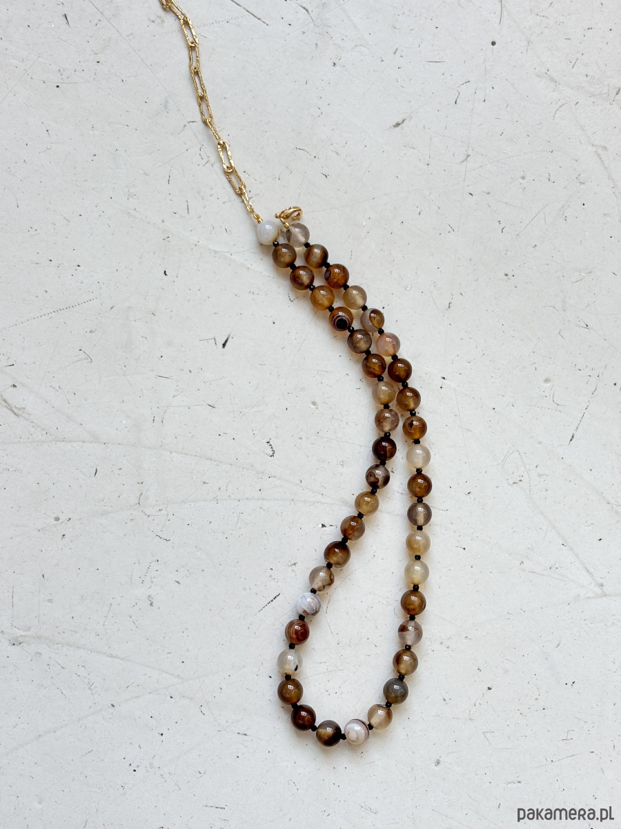 wisiory Naszyjnik Agat brązowy pasiasty  i onyks 4