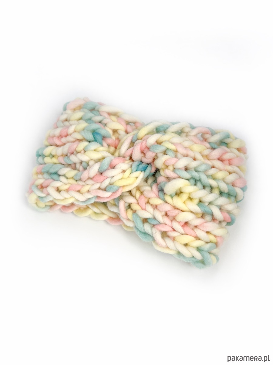 opaski do włosów Kolorowa opaska zimowa z grubej wełny pastelowe kolory 2