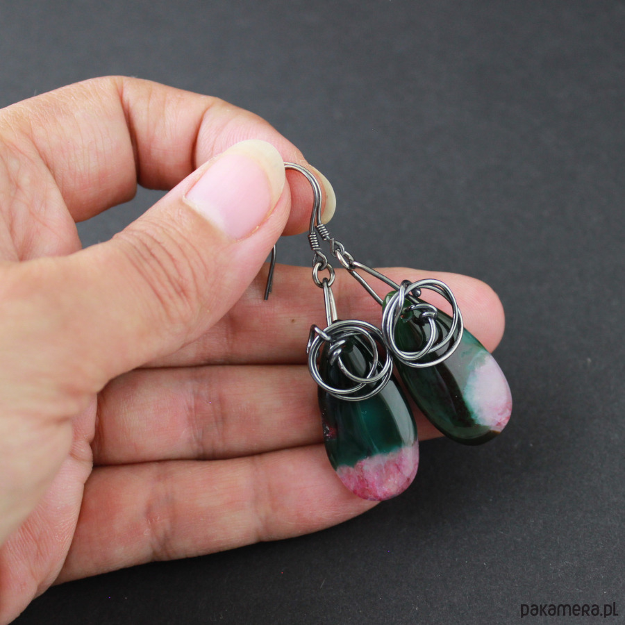 kolczyki srebrne Kolczyki Meaya z agatami - oksydowane srebro 1