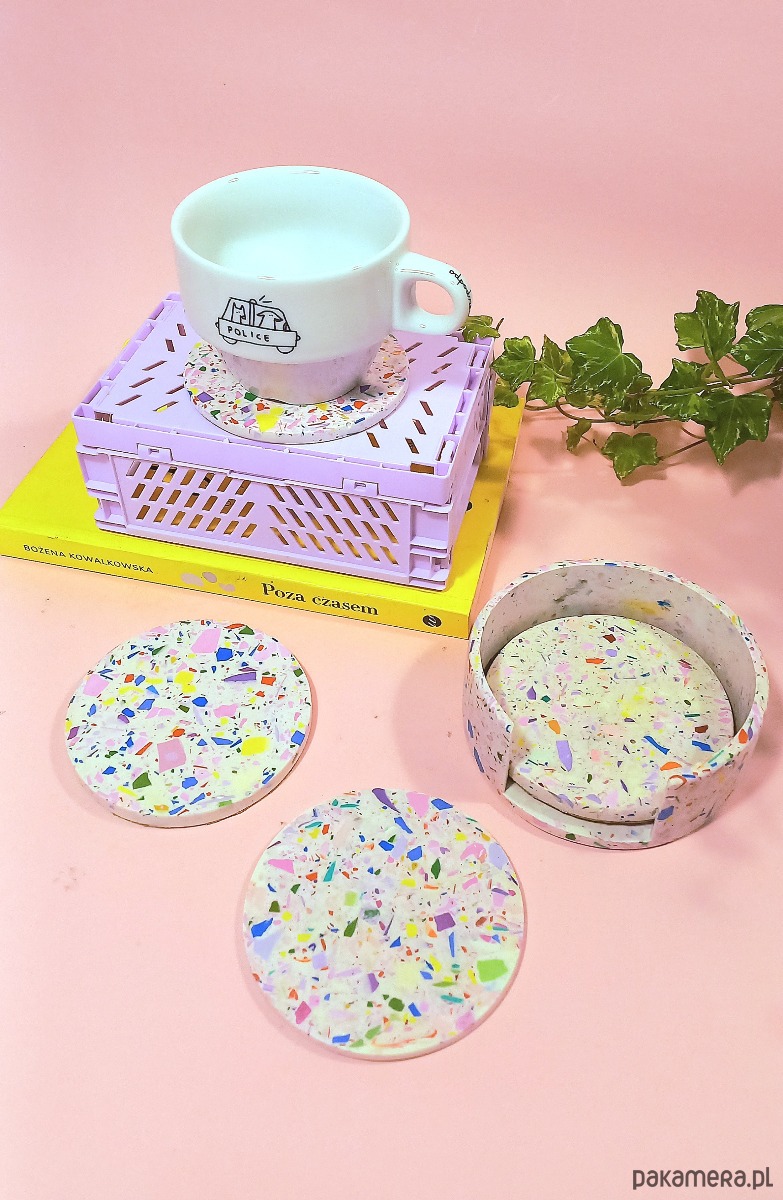 podkładki do kuchni Kolorowa podkładka pod kubek, zestaw, organizer, biała, małe lastryko, 9 cm 1