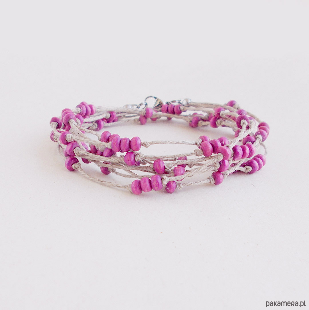 bransoletki drewniane Fiolet Orchidea Bransoletka lniana NATURE 2