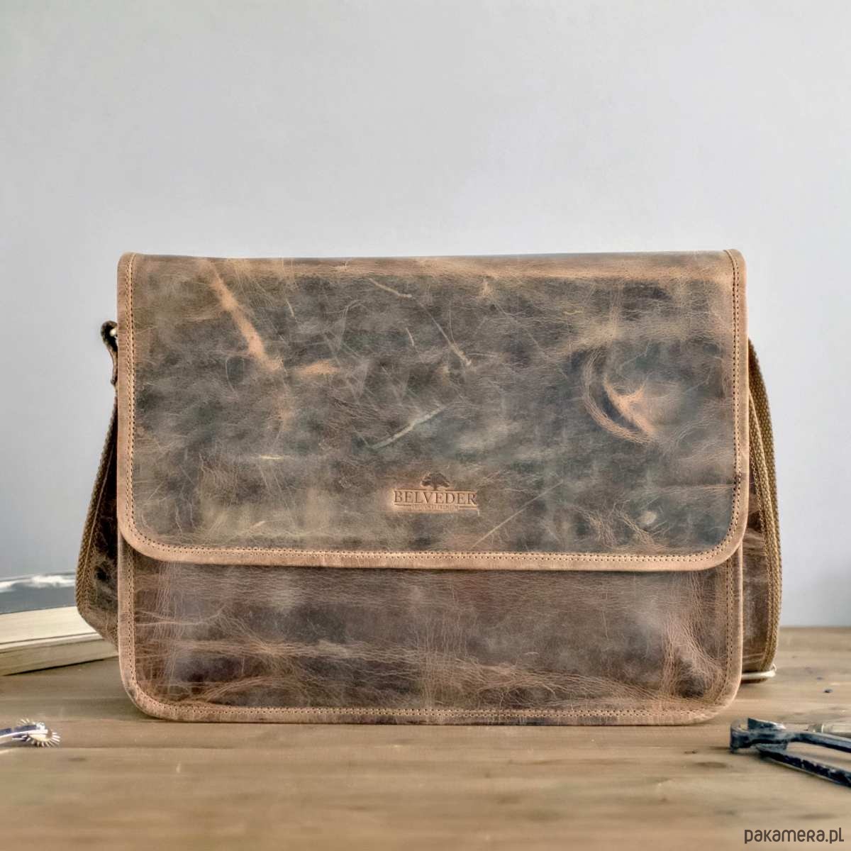 torby i nerki męskie Belveder Brązowa Torba Listonoszka Męska z Klapą Skóra Buffalo Vintage LB37 2