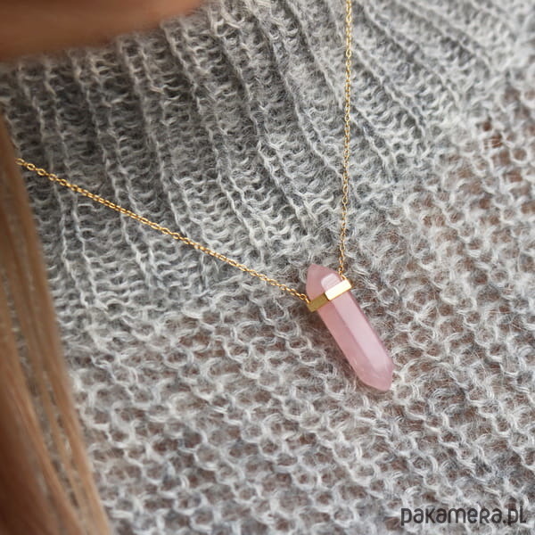 złote naszyjniki Naszyjnik kwarc różowy- srebro 925 pozłacane 3