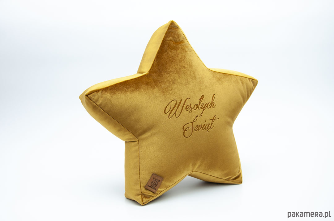 dekoracje świąteczne Poduszka dekoracyjna gwiazdka, świąteczna velvetowa - grawer Wesołych Świąt 2