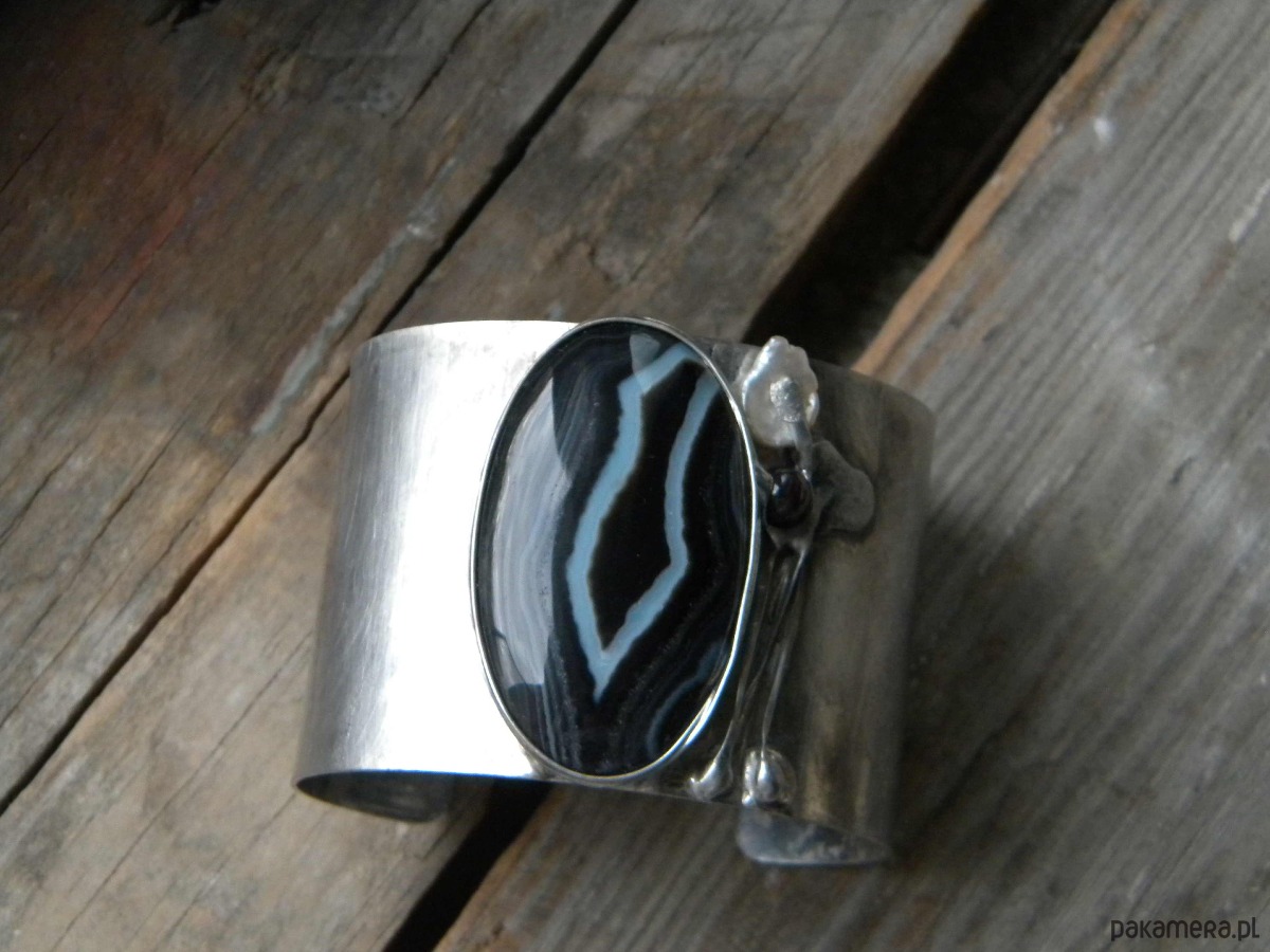 bransoletki wire wrapping Agat - perła - granat  - BRANSOLETA MANKIET - CUFF 5
