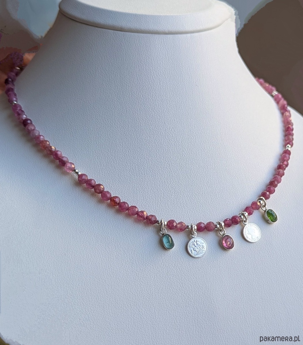 srebrne naszyjniki Turmaliny ze srebrnymi zawieszkami, naszyjnik 6