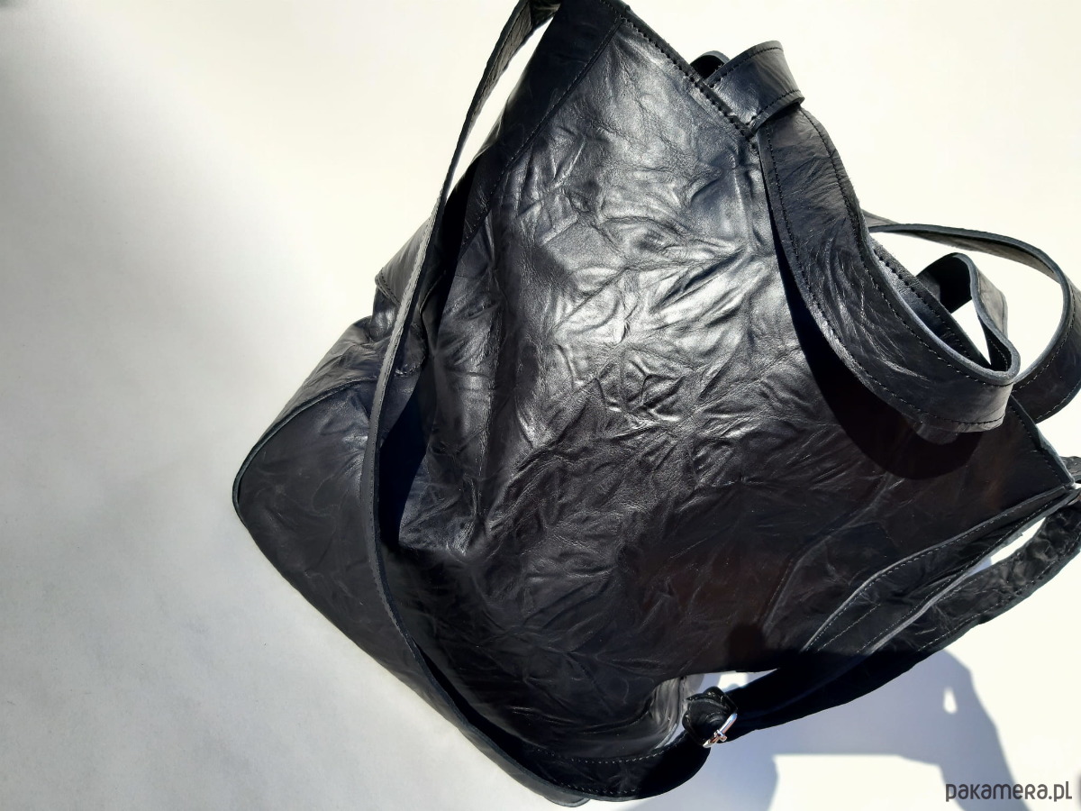 torby na ramię Czarna skórzana torba z gniecionej skóry 3