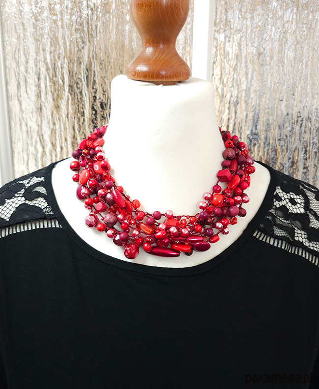 korale 6258 czerwony, bordowy naszyjnik; kolia; lekki elegancki naszyjnik 8