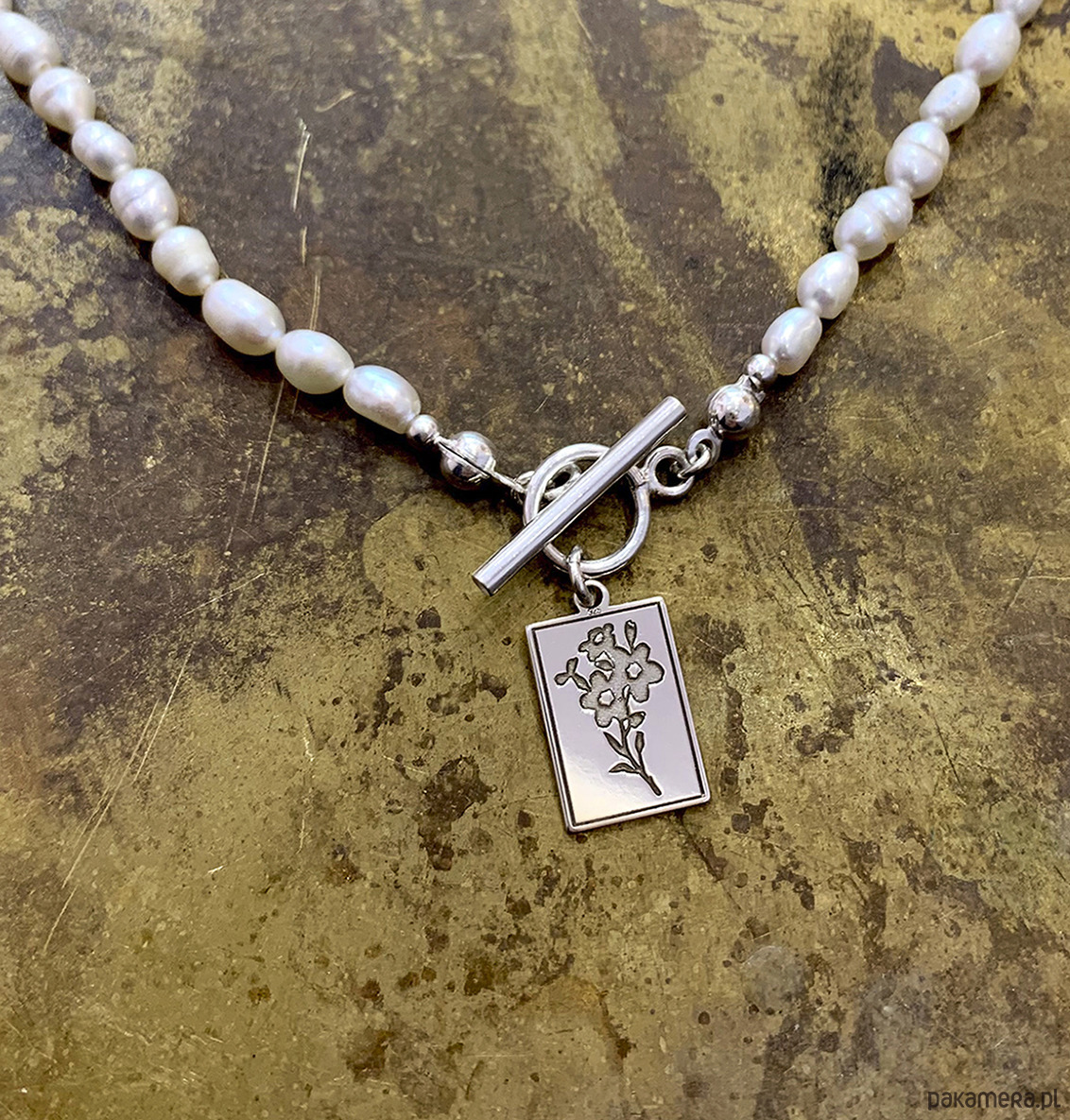 wisiory Flora- Niezpaominajka-Naszyjnik- Perły 1