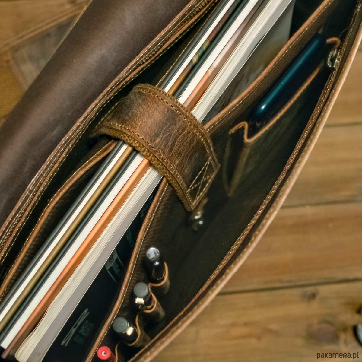 torby i nerki męskie Belveder Brązowa Torba Listonoszka Męska z Klapą Skóra Buffalo Vintage LB37 7