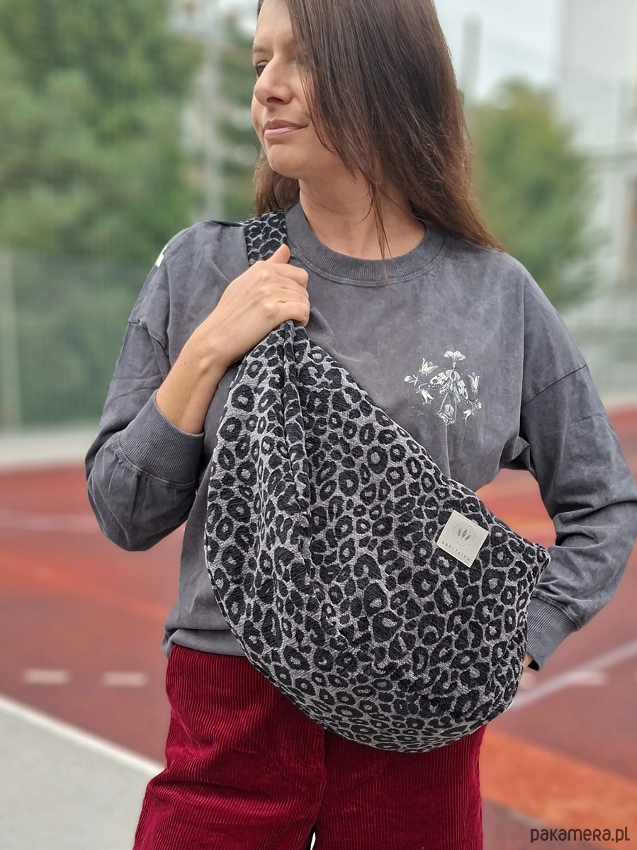 torby na ramię Torba worek z żakardowej tkaniny w panterkę Szara 1