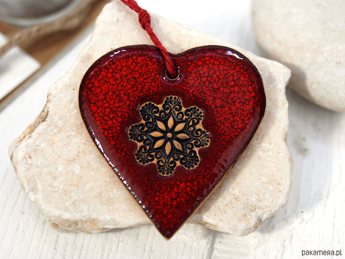 ozdoby choinkowe 3 ceramiczne serca lawa - ozdoby choinkowe 3