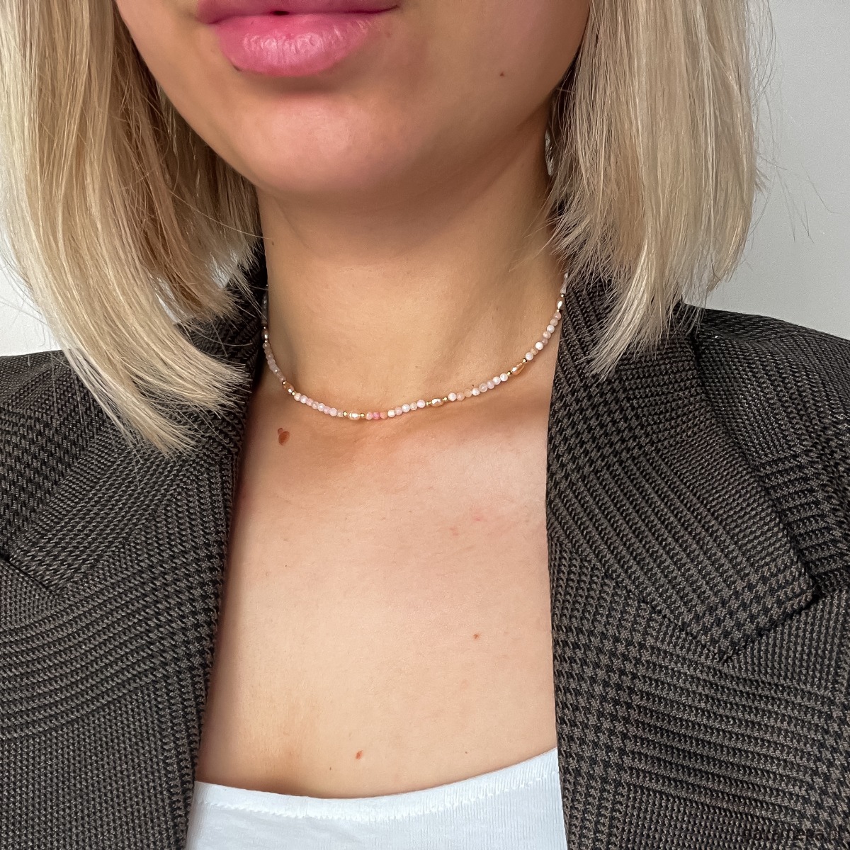 chokery Naszyjnik Choker z opalem i perłą naturalną 1