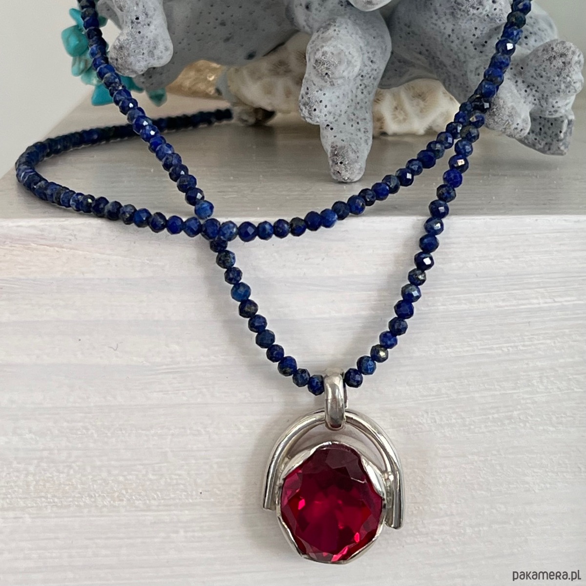 wisiory Srebrna zawieszka  z cyrkonią + sodolit  - VINTAGE od Babci Aliny 2