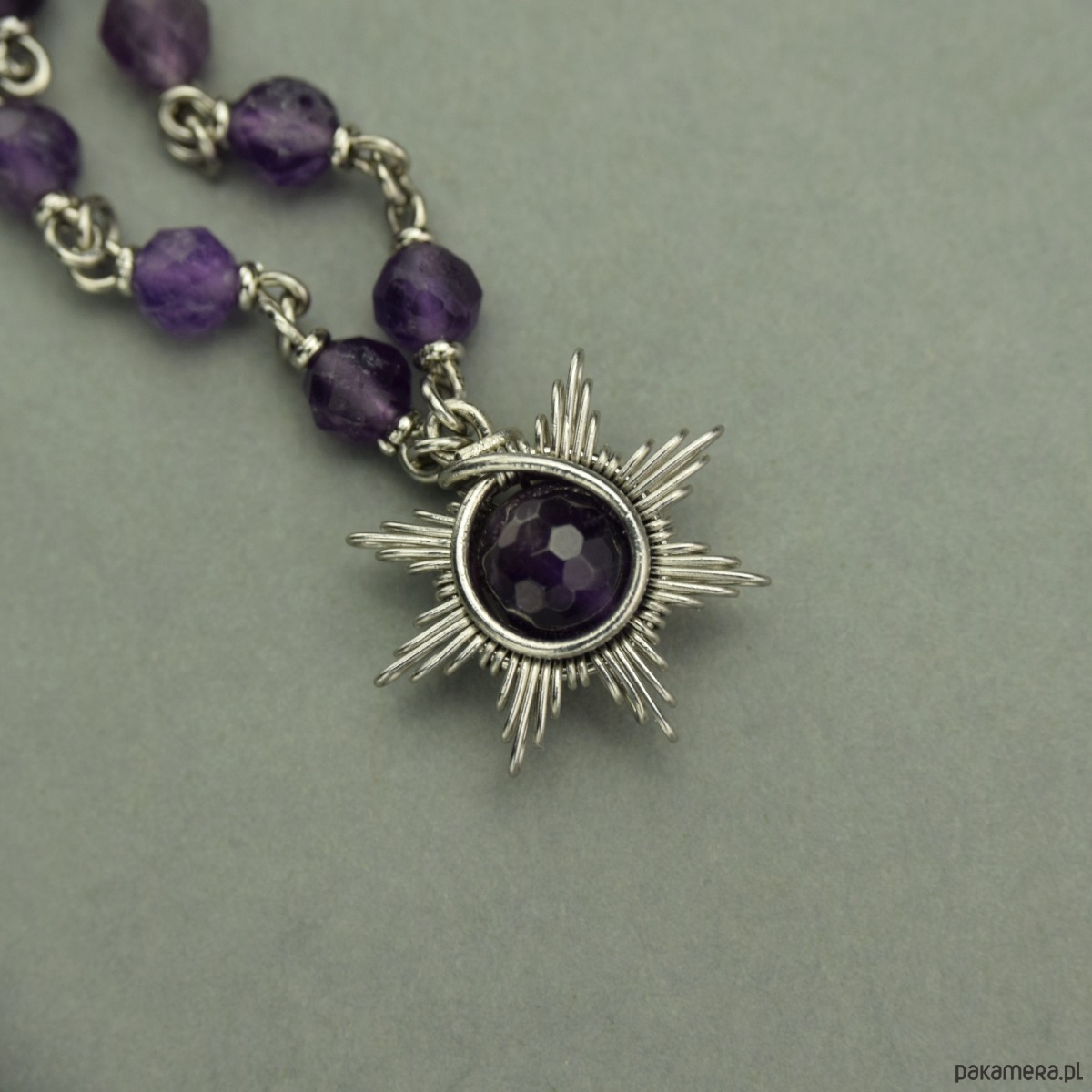 wisiory Naszyjnik słoneczko ametysty wire wrapping słońce gwiazdka gwiazda 1