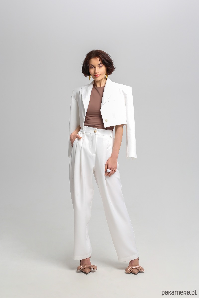 spodnie materiałowe damskie Spodnie z zaszewkami ecru 2